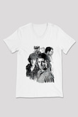 Supernatural Baskılı Beyaz Unisex V Yaka Tişört - Tshirt