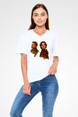 Supernatural Baskılı Beyaz Unisex V Yaka Tişört - Tshirt