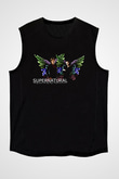Supernatural Baskılı Unisex Siyah Kolsuz Tişört - Tshirt