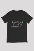 Supernatural Baskılı Unisex Siyah V Yaka Tişört - Tshirt