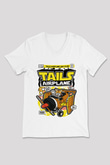Tails Airplane  Baskılı Unisex Beyaz V Yaka Tişört