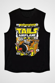 Tails Airplane Baskılı Unisex Siyah Kolsuz Tişört