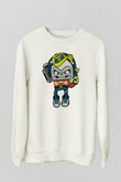 Task Master Skull Boombox Baskılı Unisex Beyaz Sweatshirt