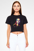 Taylor Swift Baskılı Baskılı Siyah Crop Top Kadın Tişört - Tshirt