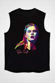 Taylor Swift Baskılı Baskılı Unisex Siyah Kolsuz Tişört - Tshirt