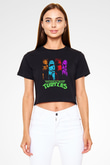 Teenage Mutant Ninja Turtles Ninja Kaplumbağalar Siyah   Crop Top Tişört