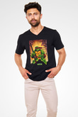 Teenage Mutant Ninja Turtles Ninja Kaplumbağalar Siyah Unisex V Yaka Tişört