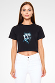 Tek Gözlü Joker Baskılı  Siyah  Crop Top Tişört