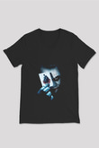 Tek Gözlü Joker Baskılı Unisex Siyah  V Yaka Tişört