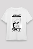Teleskop Astronomi Baskılı Unisex Beyaz Tişört - Tshirt