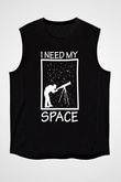 Teleskop Astronomi Baskılı Unisex Kolsuz Siyah Tişört - Tshirt