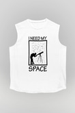 Teleskop Astronomi Baskılı Unisex Kolsuz Beyaz Tişört - Tshirt