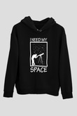 Teleskop Astronomi Baskılı Unisex Siyah Kapüşonlu Sweatshirt