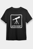 Teleskop Baskılı Unisex Siyah Tişört - Tshirt