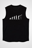Teleskop Evrim Baskılı Unisex Kolsuz Siyah Tişört - Tshirt
