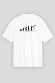 Teleskop Evrim Baskılı Unisex Oversize Beyaz Tişört - Tshirt