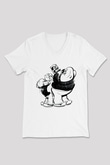 Temel Reis ve Kaba Sakal Baskılı Unisex Beyaz  V Yaka Tişört