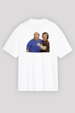 Teracious D Baskılı Beyaz Unisex Oversize Tişört - Tshirt