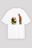 Teracious D Baskılı Beyaz Unisex Oversize Tişört - Tshirt