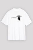 Teracious D Baskılı Beyaz Unisex Oversize Tişört - Tshirt