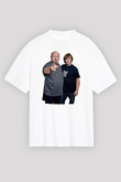 Teracious D Baskılı Beyaz Unisex Oversize Tişört - Tshirt