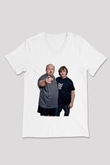Teracious D Baskılı Beyaz Unisex V Yaka Tişört - Tshirt