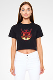 Teracious D Baskılı Siyah Crop Top Kadın Tişört - Tshirt