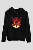 Teracious D Baskılı Unisex Siyah Kapüşonlu Sweatshirt