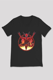 Teracious D Baskılı Unisex Siyah V Yaka Tişört - Tshirt