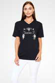 Teracious D Baskılı Unisex Siyah V Yaka Tişört - Tshirt
