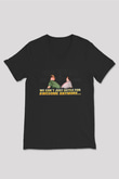 Teracious D Baskılı Unisex Siyah V Yaka Tişört - Tshirt