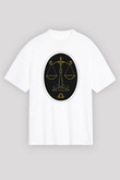 Terazi Burcu Baskılı Beyaz Unisex Oversize Tişört - Tshirt