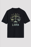 Terazi Burcu Baskılı Unisex Siyah Oversize Tişört - Tshirt