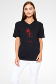 Testosterone Molekülü Baskılı Unisex V Yaka Siyah Tİşört - Tshirt