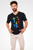 Tetris Siyah Unisex  V Yaka Tişört