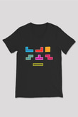 Tetris Siyah Unisex V Yaka Tişört