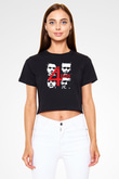 The 4 Skins Baskılı Siyah Crop Top Kadın Tişört - Tshirt