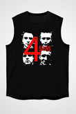 The 4 Skins Baskılı Unisex Siyah Kolsuz Tişört - Tshirt