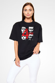 The 4 Skins Baskılı Unisex Siyah Oversize Tişört - Tshirt