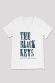 The Black Keys Baskılı Beyaz Unisex V Yaka Tişört - Tshirt