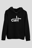 The Cult Baskılı Unisex Siyah Kapüşonlu Sweatshirt
