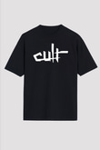 The Cult Baskılı Unisex Siyah Oversize Tişört - Tshirt
