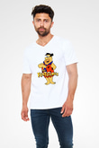 The Flintstones Taş Devri Beyaz Unisex  V Yaka Tişört