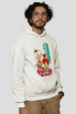 The Flintstones Taş Devri Beyaz Unisex Kapşonlu Sweatshirt