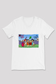 The Flintstones Taş Devri Beyaz Unisex  V Yaka Tişört