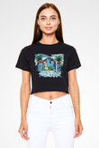 The Flintstones Taş Devri Siyah Crop Top Tişört