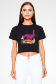 The Flintstones Taş Devri Siyah Crop Top Tişört