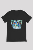 The Flintstones Taş Devri Siyah Unisex V Yaka Tişört