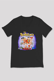 The Flintstones Taş Devri Siyah Unisex  V Yaka Tişört