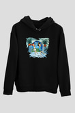 The Flintstones Taş Devri Siyah Unisex Kapüşonlu Sweatshirt